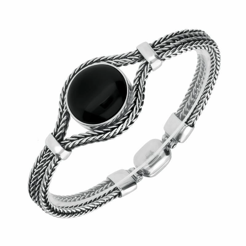 Sterling Silver Whitby Jet Round Foxtail Bracelet D