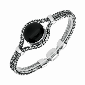 Sterling Silver Whitby Jet Round Foxtail Bracelet D