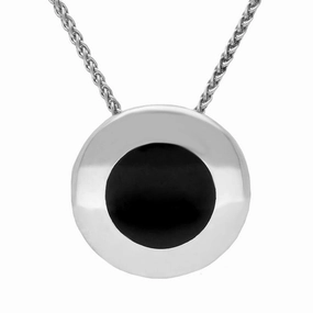 Sterling Silver Whitby Jet Round Framed Necklace