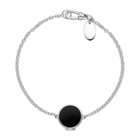 Sterling Silver Whitby Jet Round Locket Chain Bracelet