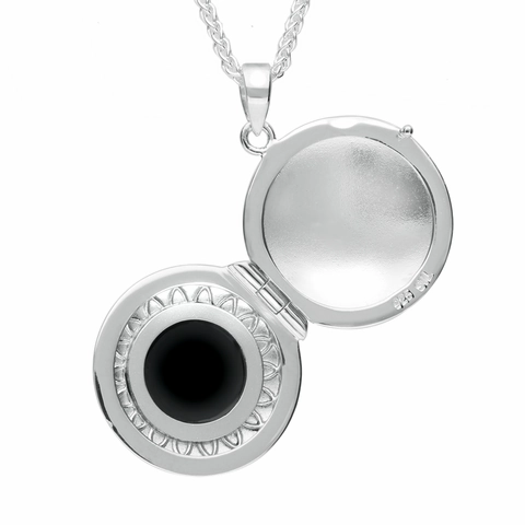 Sterling Silver Whitby Jet Round Locket Necklace