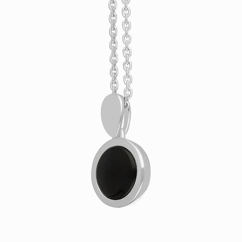Sterling Silver Whitby Jet Round Open Back Necklace