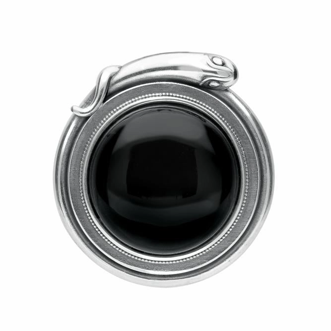 Sterling Silver Whitby Jet Round Snake Edge Brooch M356