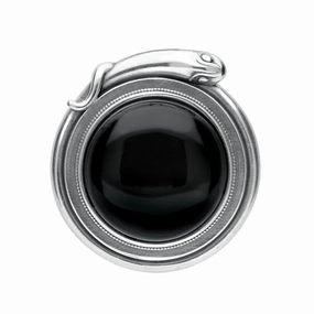 Sterling Silver Whitby Jet Round Snake Edge Brooch M356