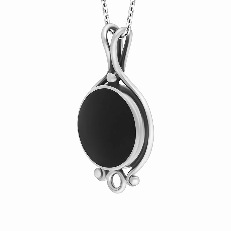 Sterling Silver Whitby Jet Round Solid Edge Necklace D