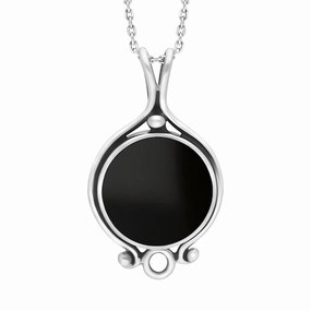 Sterling Silver Whitby Jet Round Solid Edge Necklace D