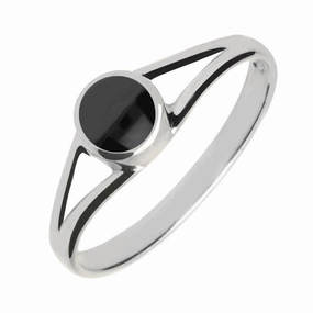 Sterling Silver Whitby Jet Round Split Shoulder Ring