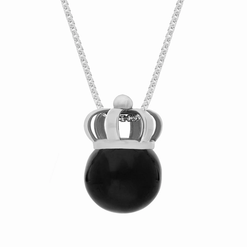 Sterling Silver Whitby Jet Royal Crown 11mm Bead Pendant