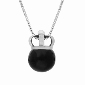Sterling Silver Whitby Jet Royal Crown 11mm Bead Pendant