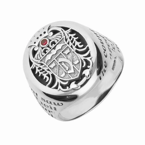 Sterling Silver Whitby Jet Ruby Dracula Crest Signet Ring