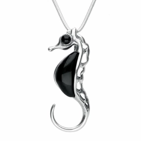 Sterling Silver Whitby Jet Seahorse Necklace