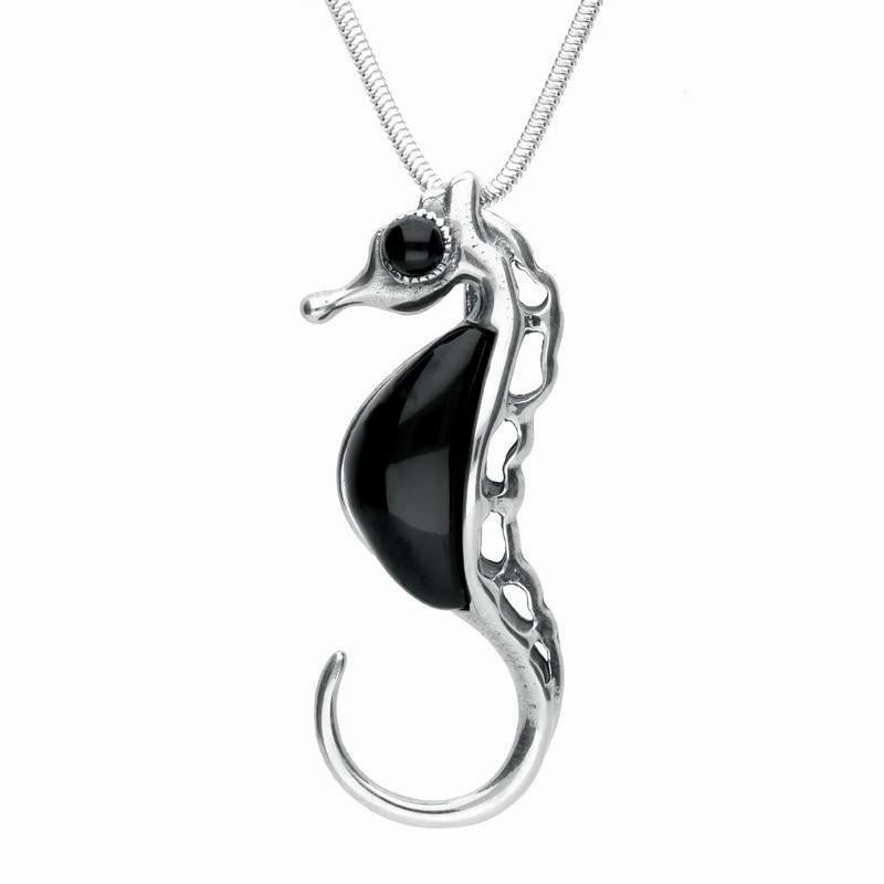 Sterling Silver Whitby Jet Seahorse Necklace