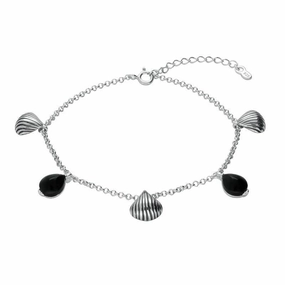 Sterling Silver Whitby Jet Shell Stone Pear Bracelet