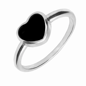 Sterling Silver Whitby Jet Single Heart Ring