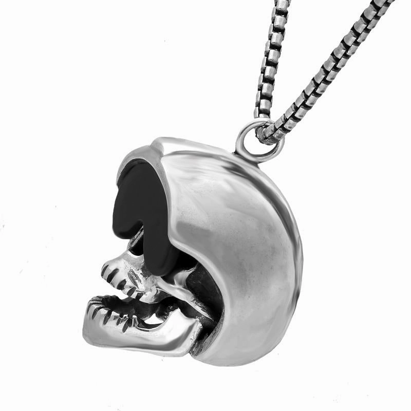 Sterling Silver Whitby Jet Skull With Helmet and Visor Necklace