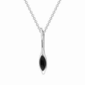 Sterling Silver Whitby Jet Slim Marquise Drop Pendant