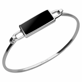 Sterling Silver Whitby Jet Slim Oblong Bangle