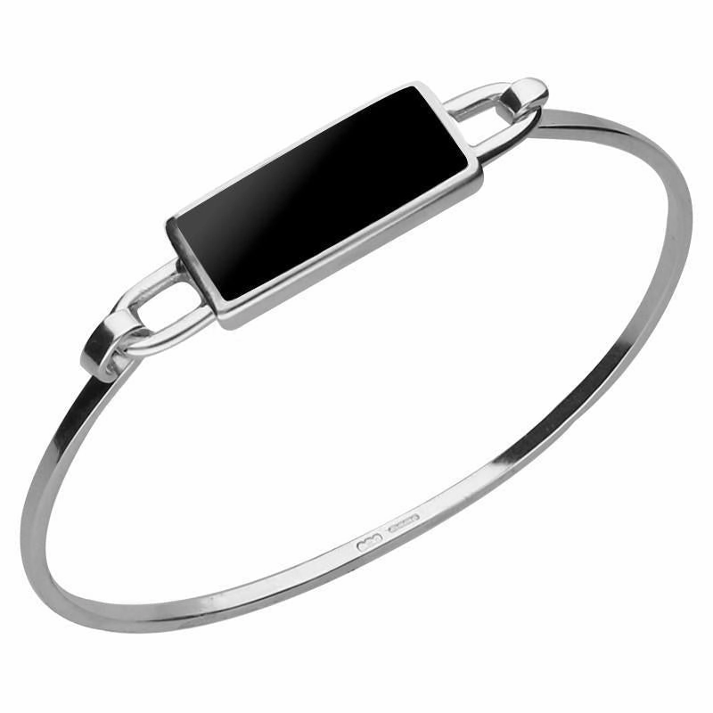 Sterling Silver Whitby Jet Slim Oblong Bangle
