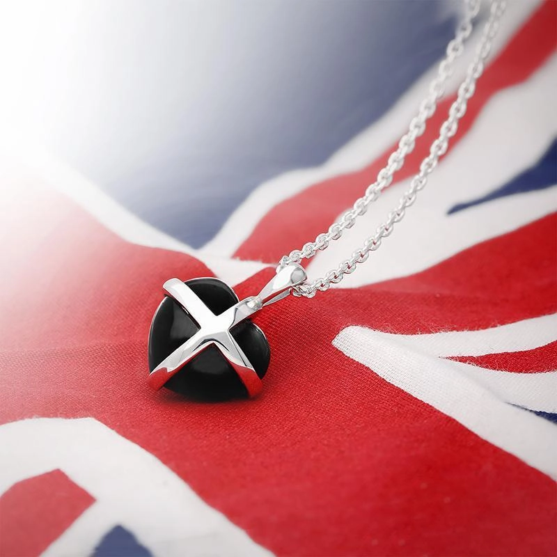 Sterling Silver Whitby Jet Small Cross Heart Necklace