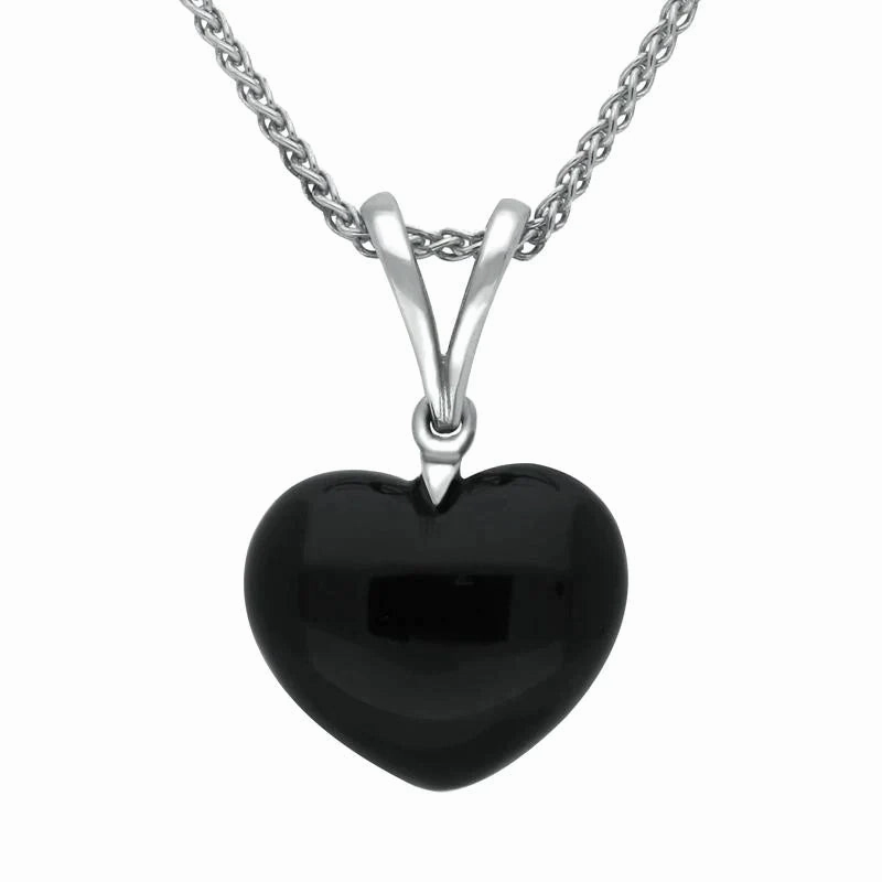 Sterling Silver Whitby Jet Small Heart Split Bail Necklace
