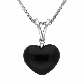 Sterling Silver Whitby Jet Small Heart Split Bail Necklace