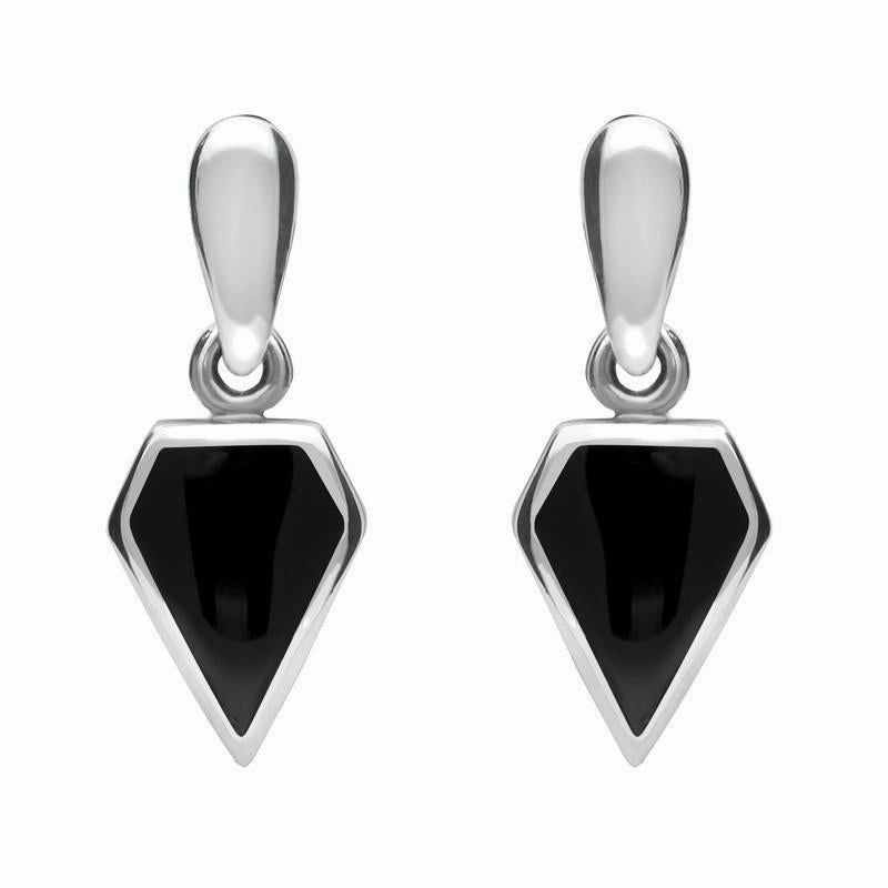 Sterling Silver Whitby Jet Small Kite Drop Earrings