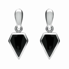 Sterling Silver Whitby Jet Small Kite Drop Earrings