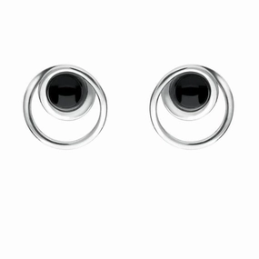 Sterling Silver Whitby Jet Small Round Swirl Stud Earrings