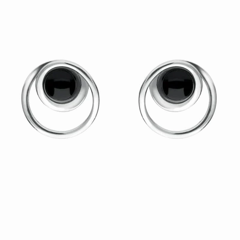 Sterling Silver Whitby Jet Small Round Swirl Stud Earrings