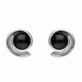 Sterling Silver Whitby Jet Small Swirl Stud Earrings