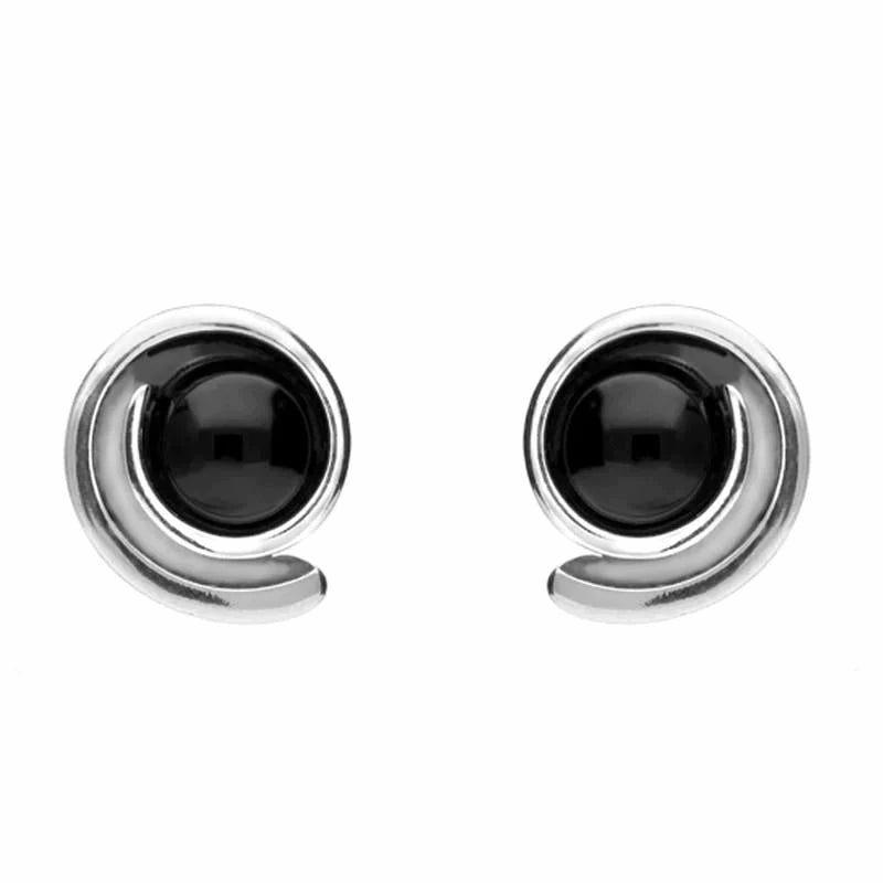 Sterling Silver Whitby Jet Small Swirl Stud Earrings