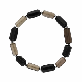 Sterling Silver Whitby Jet Smokey Quartz Bead Bracelet D