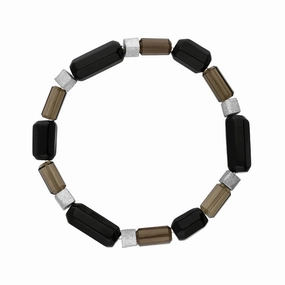 Sterling Silver Whitby Jet Smokey Quartz Bead Bracelet D