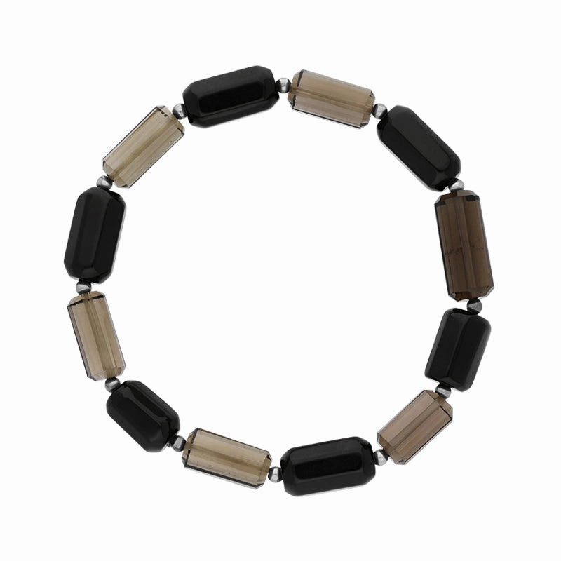 Sterling Silver Whitby Jet Smokey Quartz Bead Bracelet D