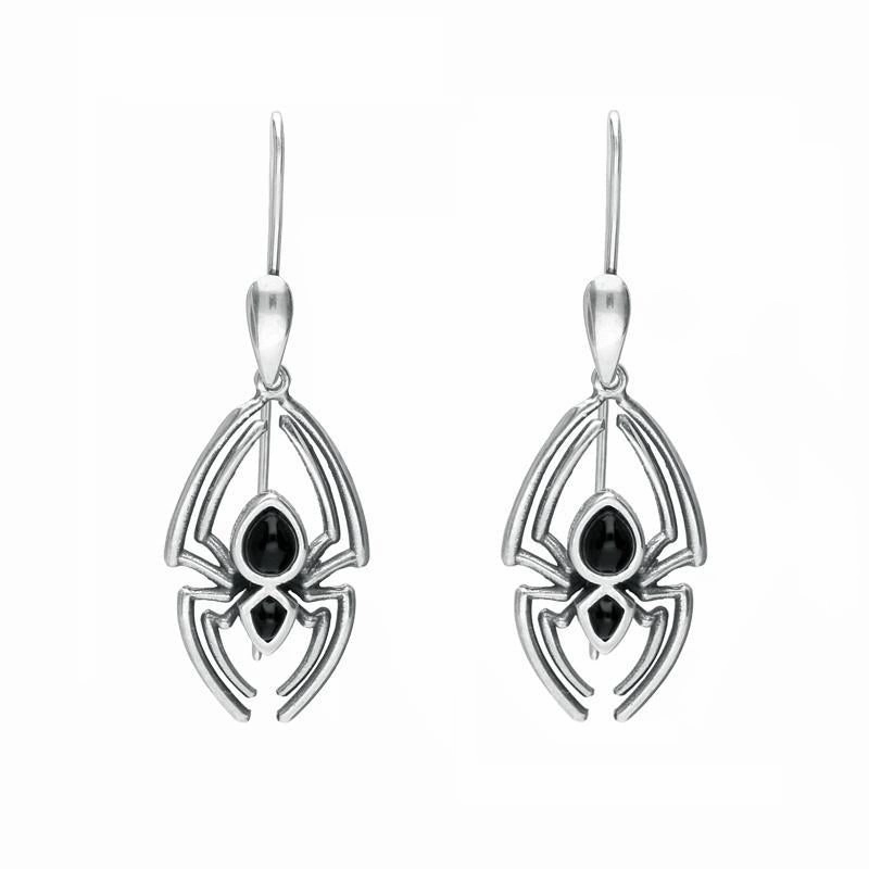 Sterling Silver Whitby Jet Spider Hook Drop Earrings