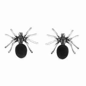 Sterling Silver Whitby Jet Spider Large Stud Earrings