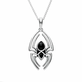 Sterling Silver Whitby Jet Spider Necklace