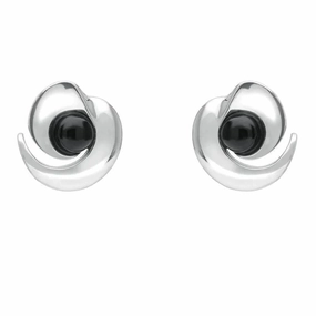 Sterling Silver Whitby Jet Spiral Stud Earrings