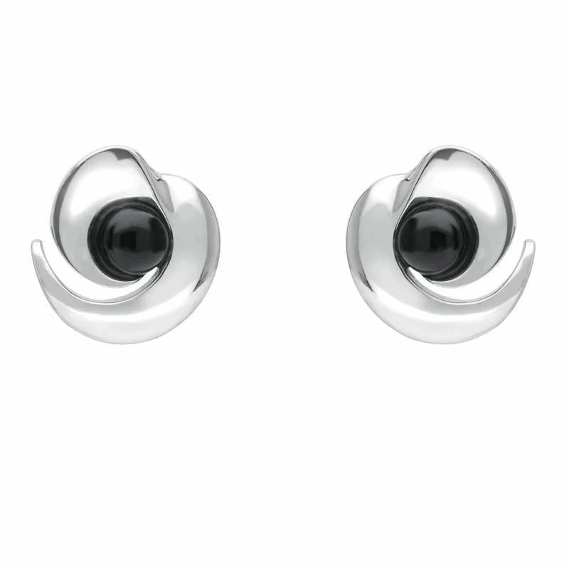 Sterling Silver Whitby Jet Spiral Stud Earrings