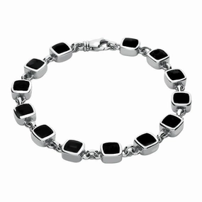 Sterling Silver Whitby Jet Square Cushion Bracelet