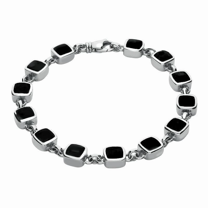 Sterling Silver Whitby Jet Square Cushion Bracelet