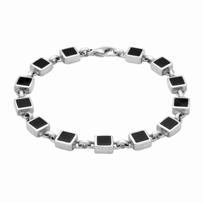 Sterling Silver Whitby Jet Square Stone Bracelet