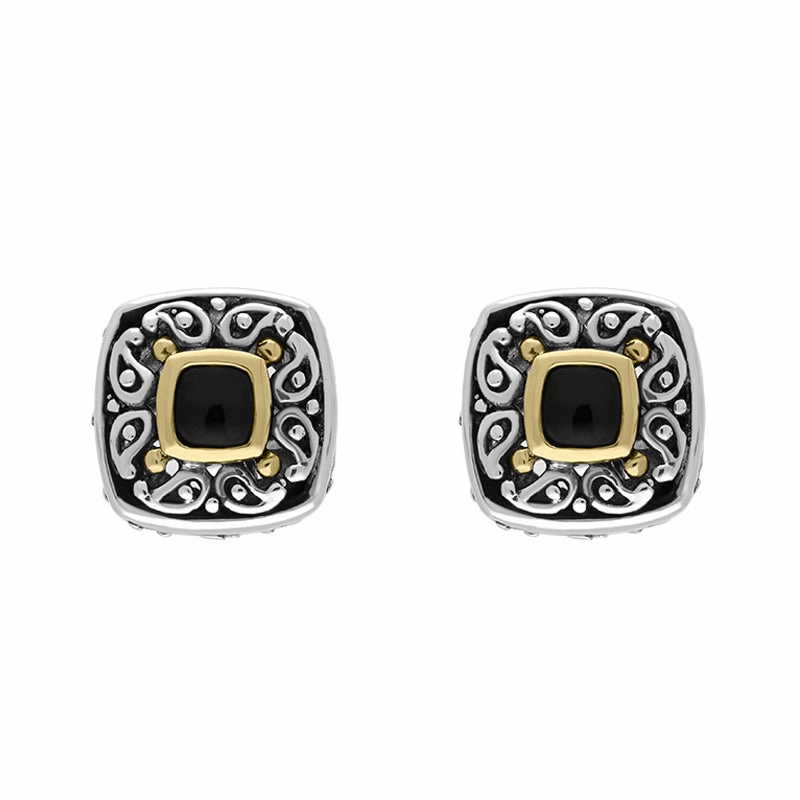 Sterling Silver Whitby Jet Square Stud Earrings D