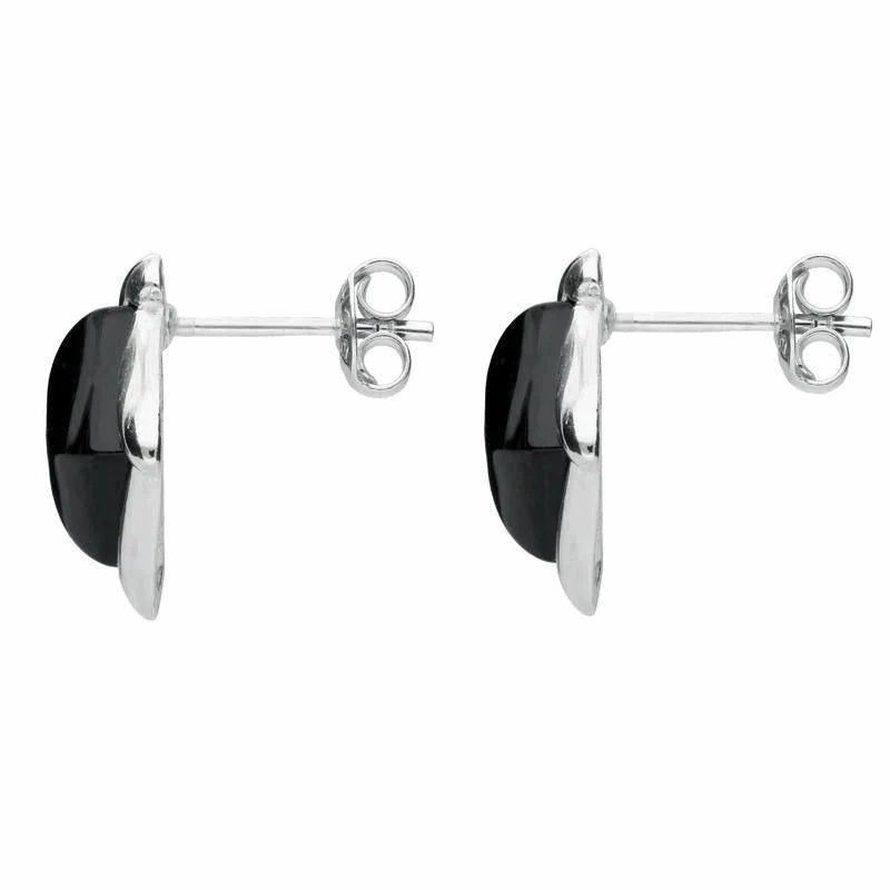 Sterling Silver Whitby Jet Square Wave Stud Earrings