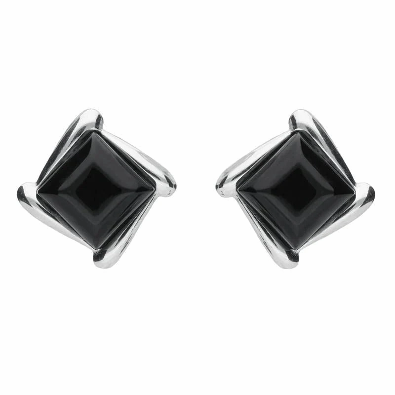 Sterling Silver Whitby Jet Square Wave Stud Earrings