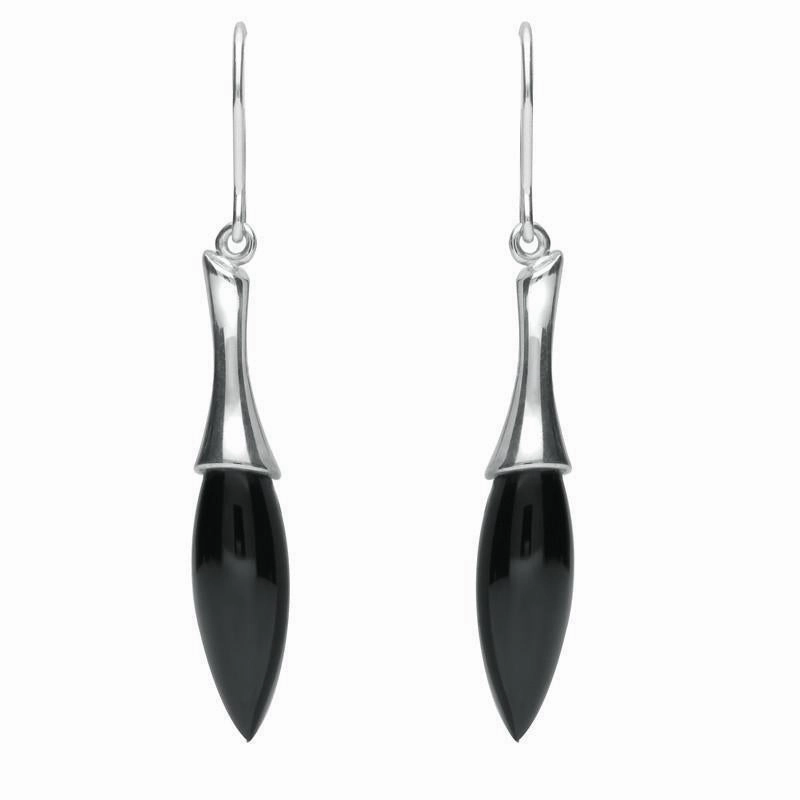 Sterling Silver Whitby Jet Tapered Drop Earrings