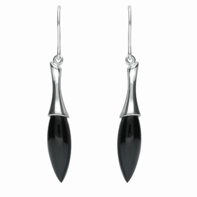 Sterling Silver Whitby Jet Tapered Drop Earrings