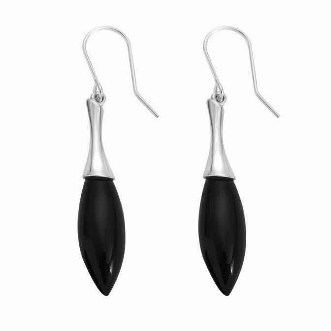Sterling Silver Whitby Jet Tapered Drop Earrings