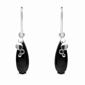 Sterling Silver Whitby Jet Teardrop Bubble Detail Earrings