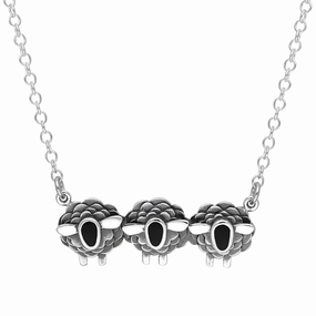 Sterling Silver Whitby Jet Three Sheep Necklace